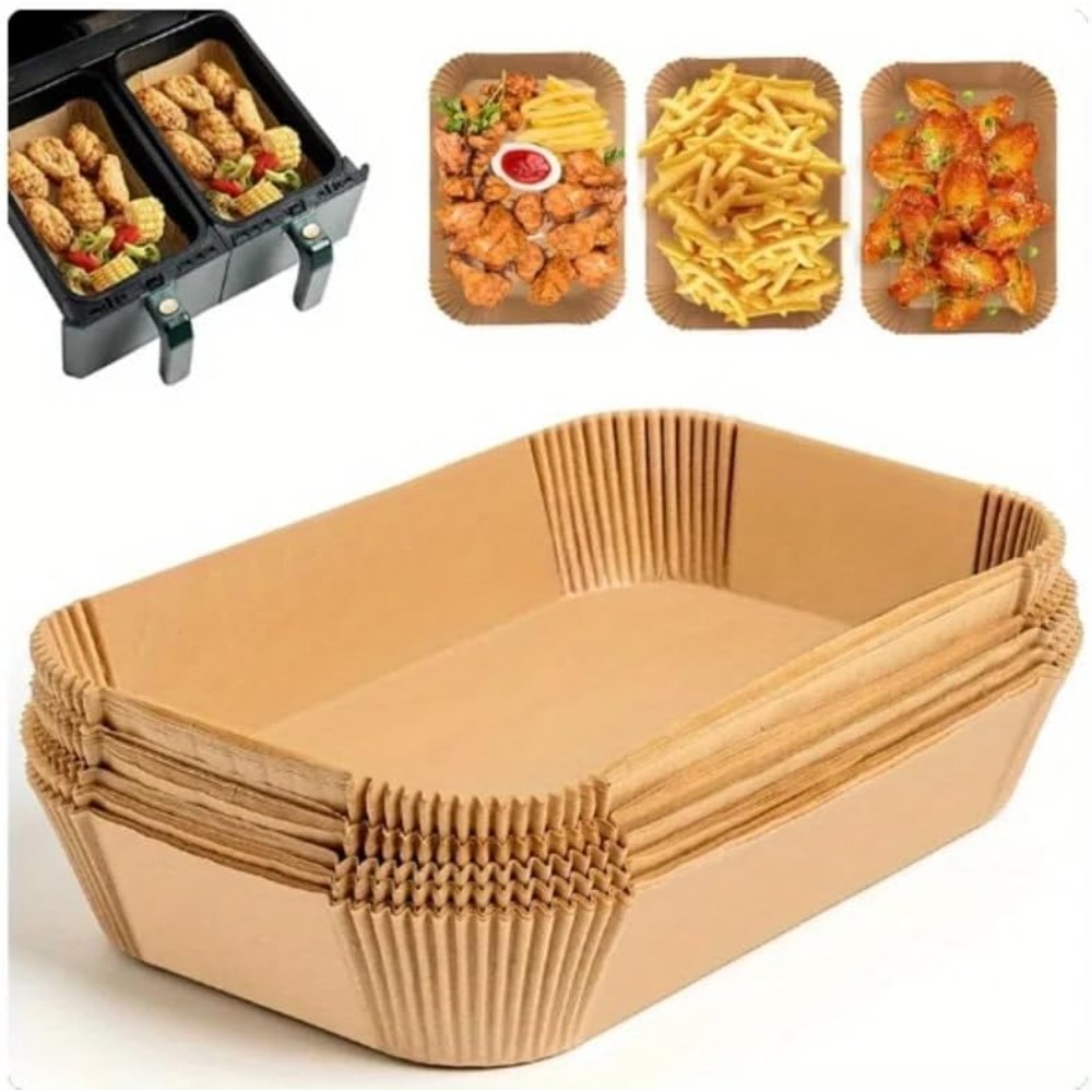 Kitchen Baking Sheets - 50/100 Stück Einweg-Heißluftfritteusen-Papier Rechteckige Küchen-Backmatte Ölfestes