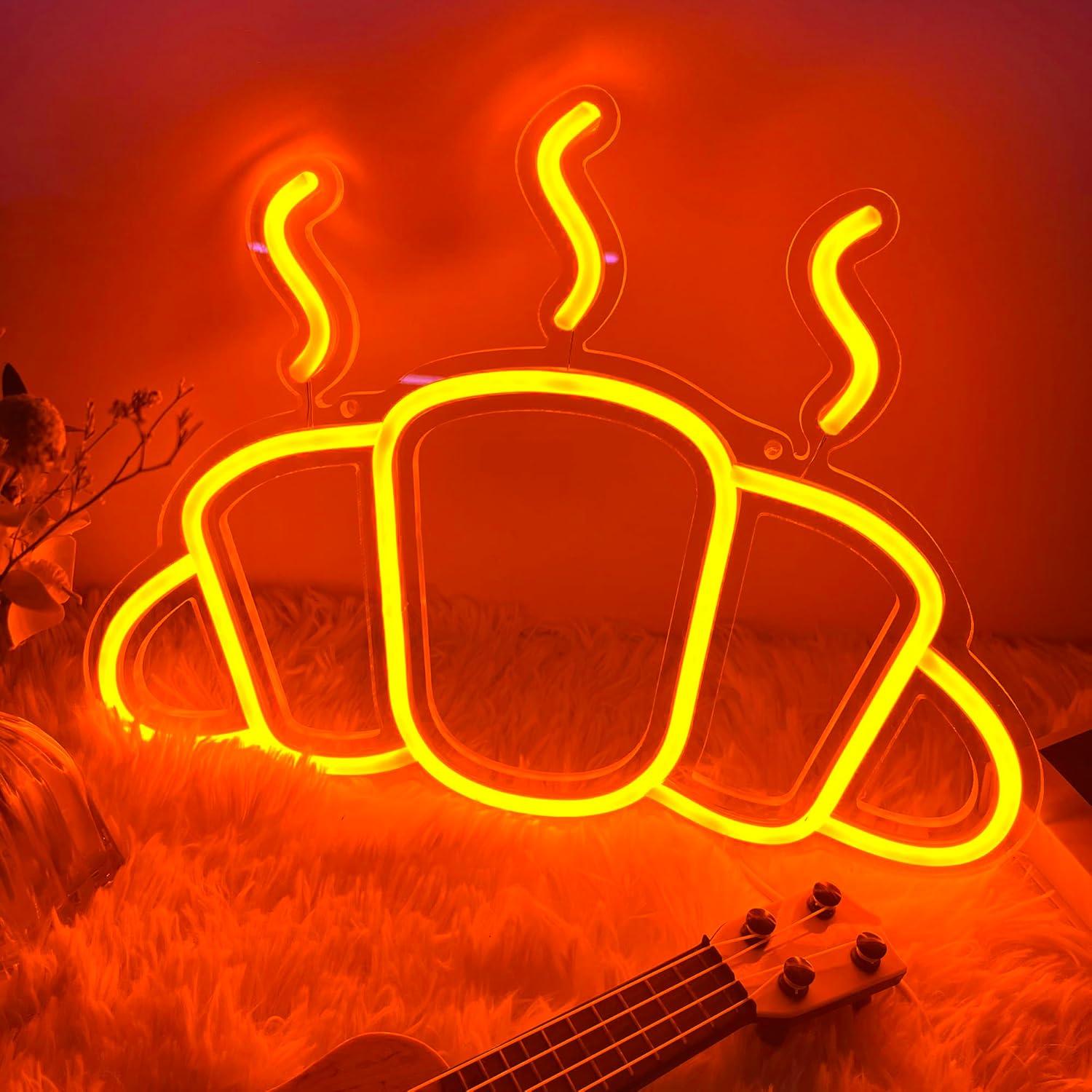 Kitchen Bakery - Croissant-Neon-Schild, USB-betrieben, dimmbar, Brot-Neonlichter für Küche,