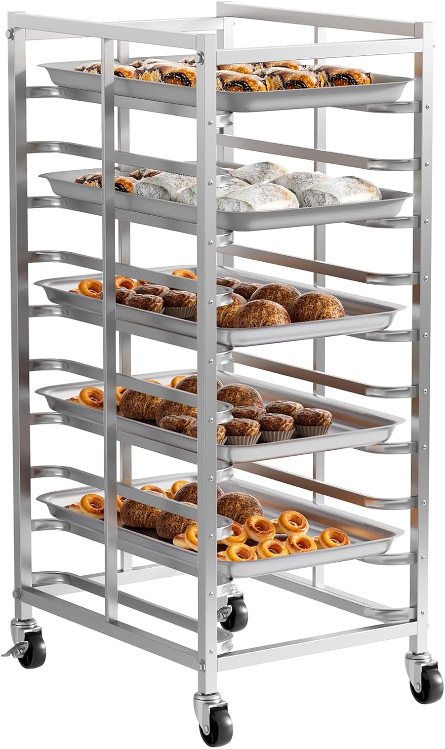 Kitchen Baking Cart - Kommerzieller Edelstahl-Backwagen mit Rädern, mobiler Backblech-Aufbewahrungswagen,
