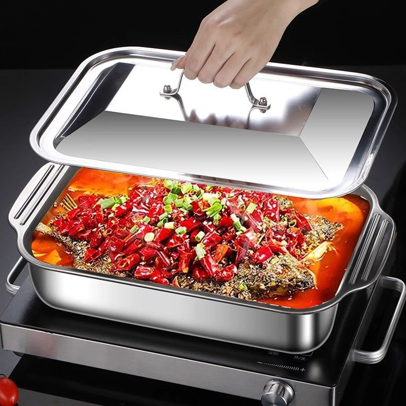 Kitchen Oven Baking Pans - Edelstahl-Backform mit Deckel Multifunktionale Rechteckige Ofenfeste
