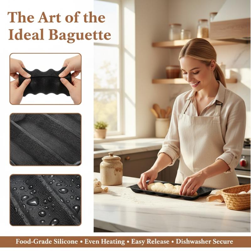 Kitchen Essentials Baking Tray - 5-fach Backform für Hoagie-Brötchen, antihaftbeschichtet, französische