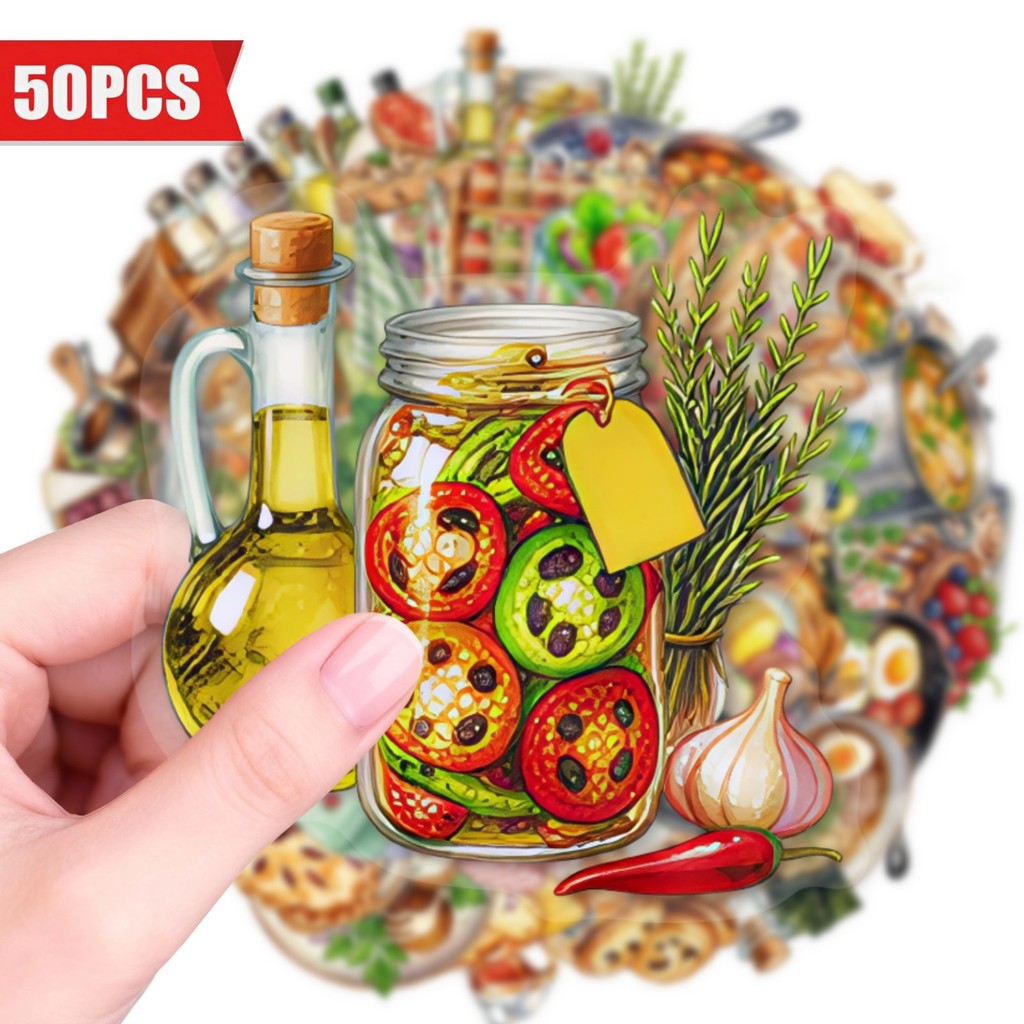 Baking (Kitchen Ingredient) - 50 Stück transparente PET-Küchen-Lebensmittelaufkleber, Aufkleber mit