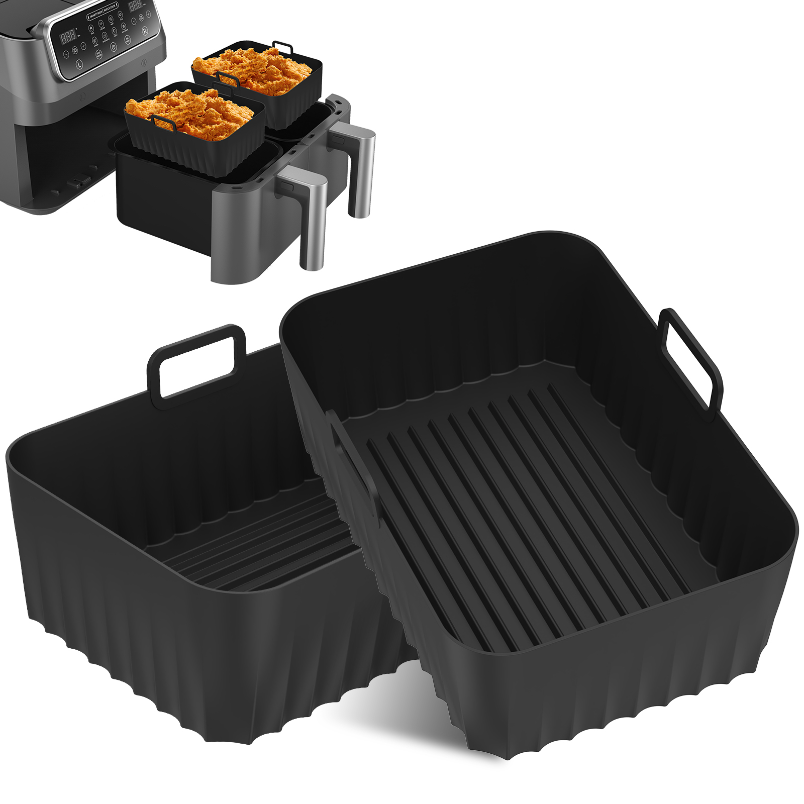 Kitchen Oven Baking Pans - Wiederverwendbarer Silikon-Luftfrittierkorb-Auskleidung, Antihaftbeschichtet, Hitzebeständig, Luftfrittierpfanne, Backblech,